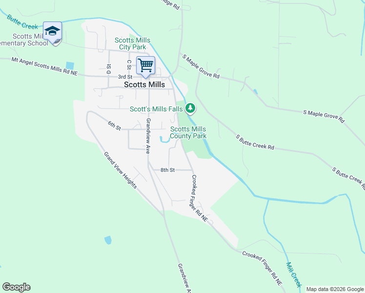 map of restaurants, bars, coffee shops, grocery stores, and more near Crooked Finger Road Northeast in Scotts Mills