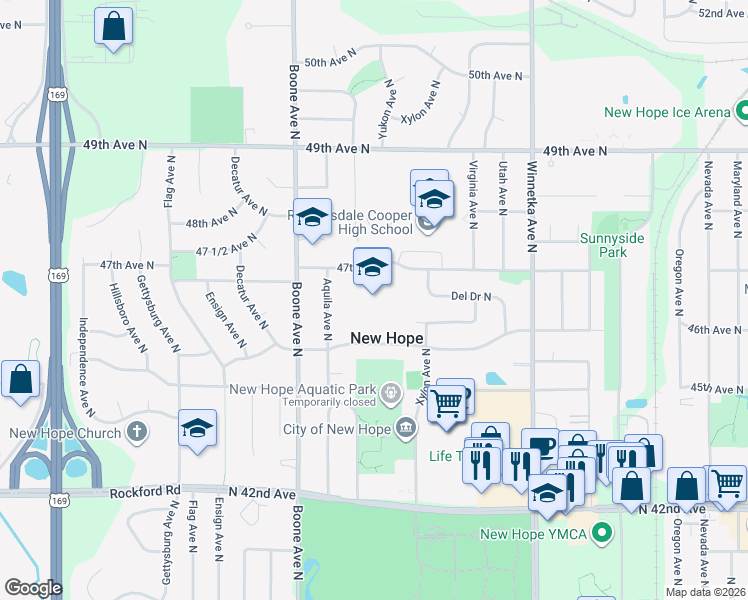 map of restaurants, bars, coffee shops, grocery stores, and more near 8301 47th Avenue North in Minneapolis