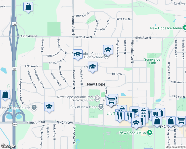 map of restaurants, bars, coffee shops, grocery stores, and more near 8301 47th Avenue North in Minneapolis