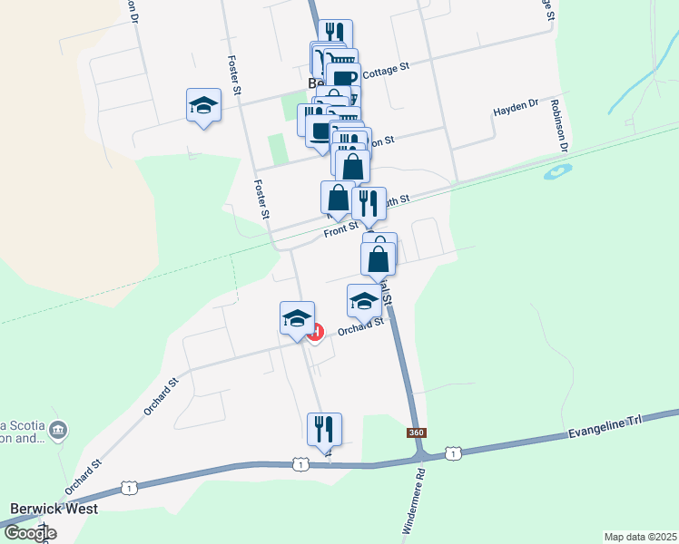 map of restaurants, bars, coffee shops, grocery stores, and more near 103 Pleasant Street in Berwick