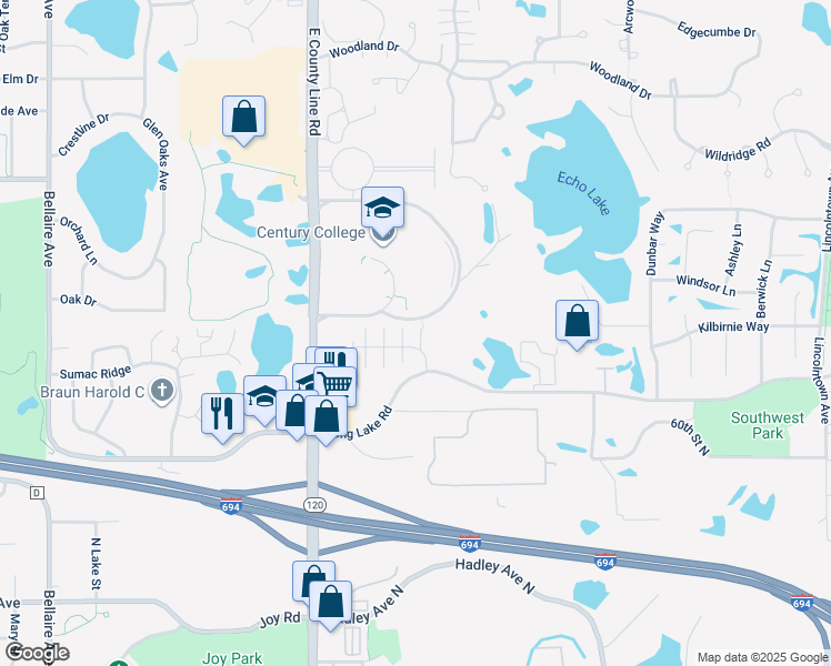 map of restaurants, bars, coffee shops, grocery stores, and more near 866 Ledgestone Drive in Mahtomedi