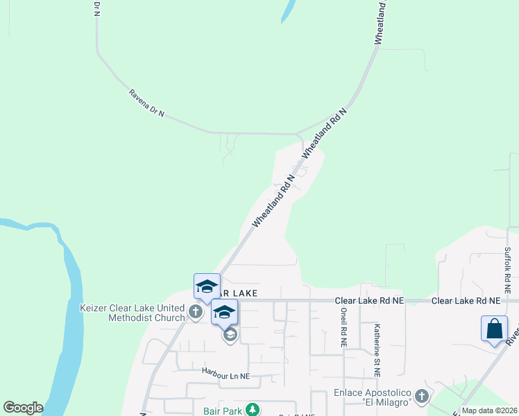 map of restaurants, bars, coffee shops, grocery stores, and more near 8275 Wheatland Road North in Keizer