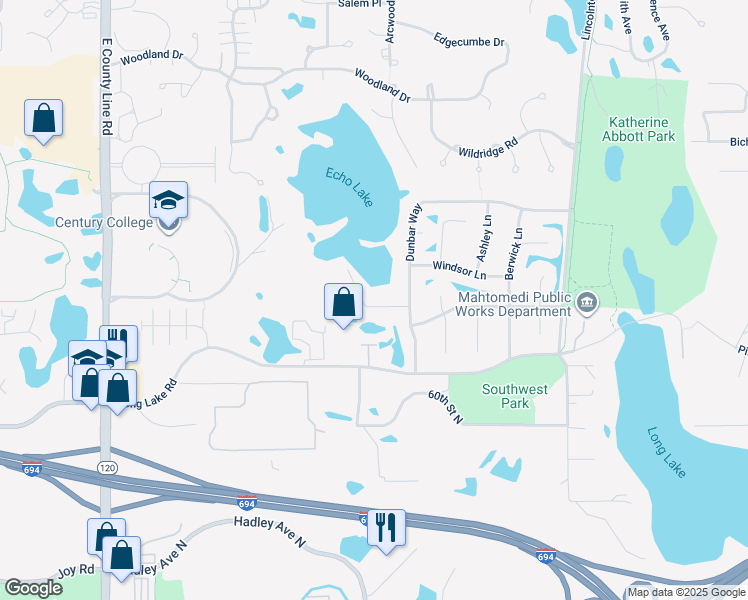 map of restaurants, bars, coffee shops, grocery stores, and more near 409 Barrington Place in Saint Paul
