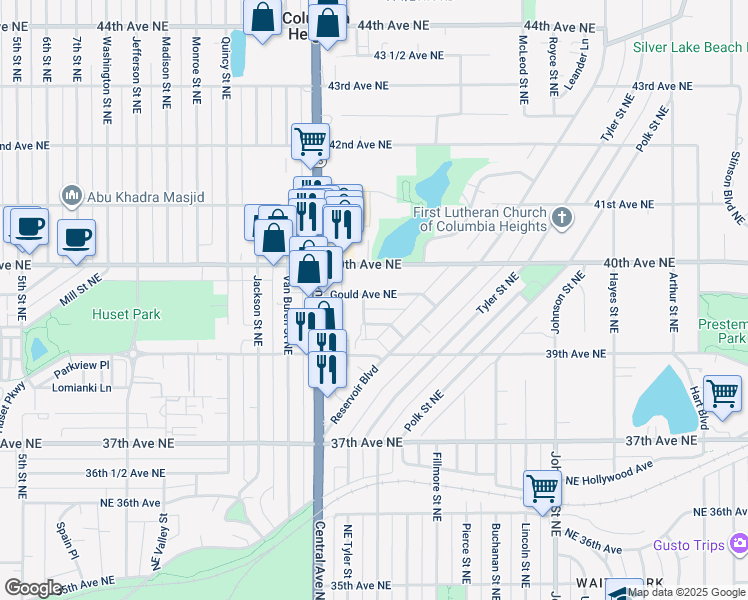 map of restaurants, bars, coffee shops, grocery stores, and more near 1014 40th Avenue Northeast in Minneapolis