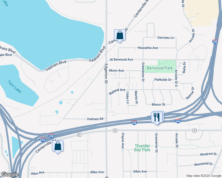map of restaurants, bars, coffee shops, grocery stores, and more near 3266 Edgerton Street in Vadnais Heights