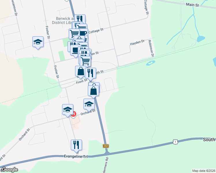 map of restaurants, bars, coffee shops, grocery stores, and more near 3 Autumn Drive in Berwick