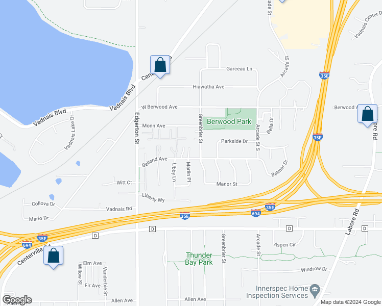 map of restaurants, bars, coffee shops, grocery stores, and more near 693 Belland Avenue in Vadnais Heights