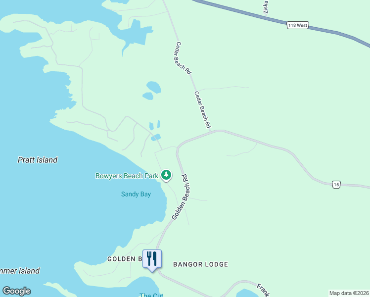 map of restaurants, bars, coffee shops, grocery stores, and more near 1283 Golden Beach Road in Bracebridge