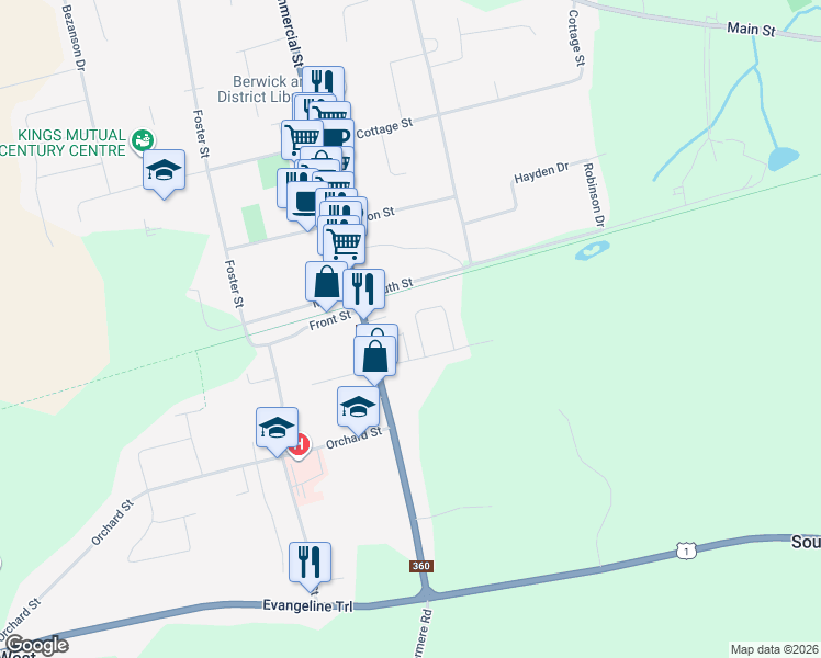 map of restaurants, bars, coffee shops, grocery stores, and more near 8 Autumn Drive in Berwick