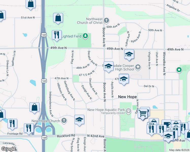 map of restaurants, bars, coffee shops, grocery stores, and more near 4742 Decatur Place North in Minneapolis