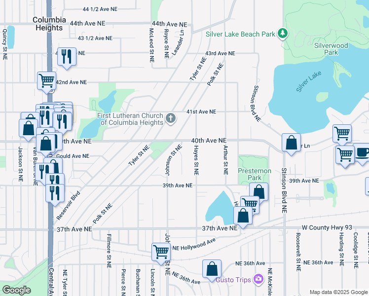 map of restaurants, bars, coffee shops, grocery stores, and more near 3979 Johnson Street Northeast in Minneapolis