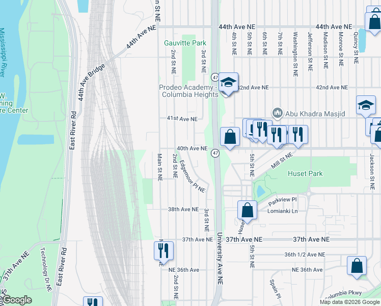 map of restaurants, bars, coffee shops, grocery stores, and more near 3952 3rd Street Northeast in Minneapolis