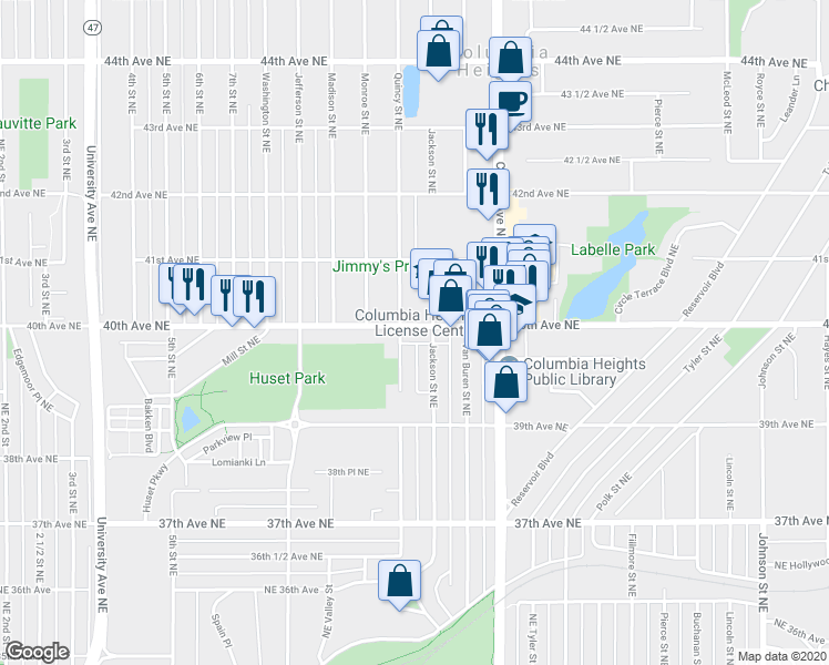 map of restaurants, bars, coffee shops, grocery stores, and more near 808 40th Avenue Northeast in Minneapolis