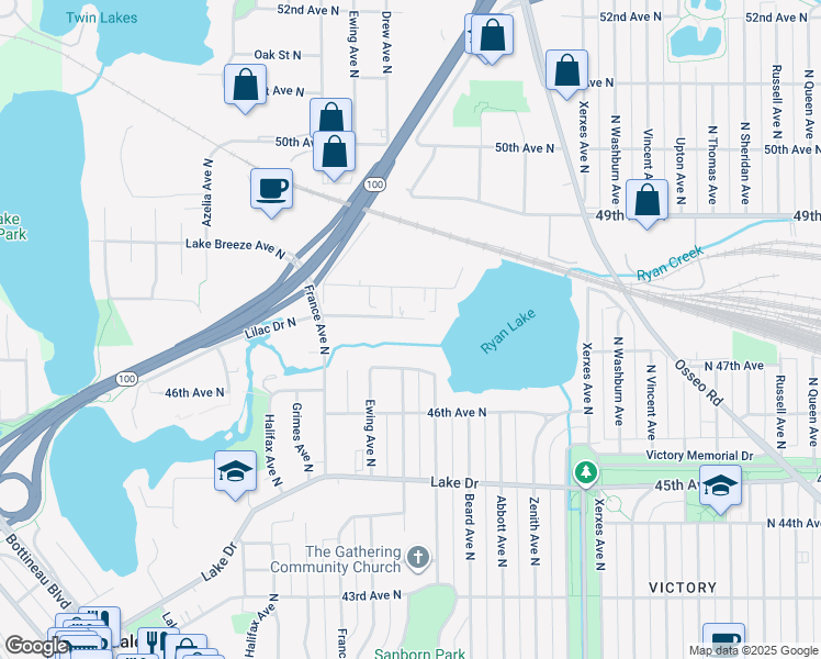 map of restaurants, bars, coffee shops, grocery stores, and more near 3413 47th Avenue North in Minneapolis