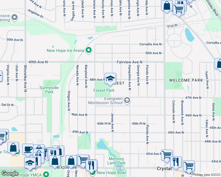 map of restaurants, bars, coffee shops, grocery stores, and more near 6800 47th Avenue North in Minneapolis
