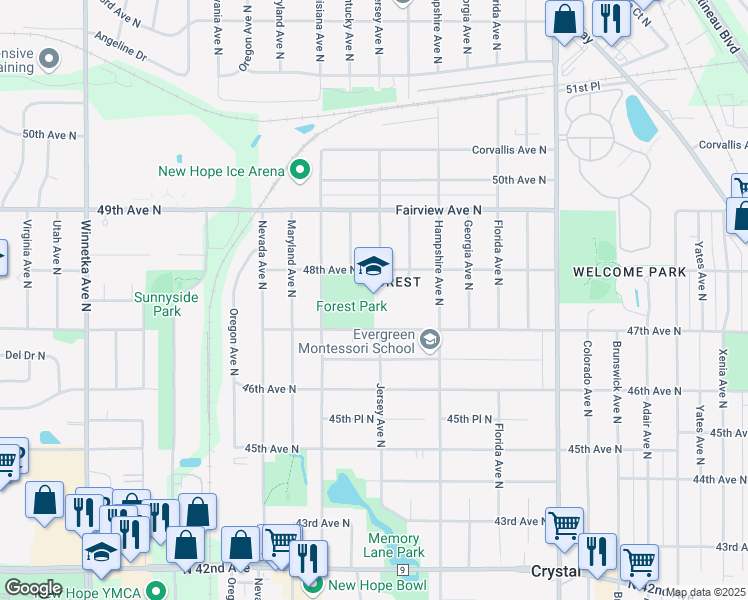 map of restaurants, bars, coffee shops, grocery stores, and more near 6800 47th Avenue North in Minneapolis