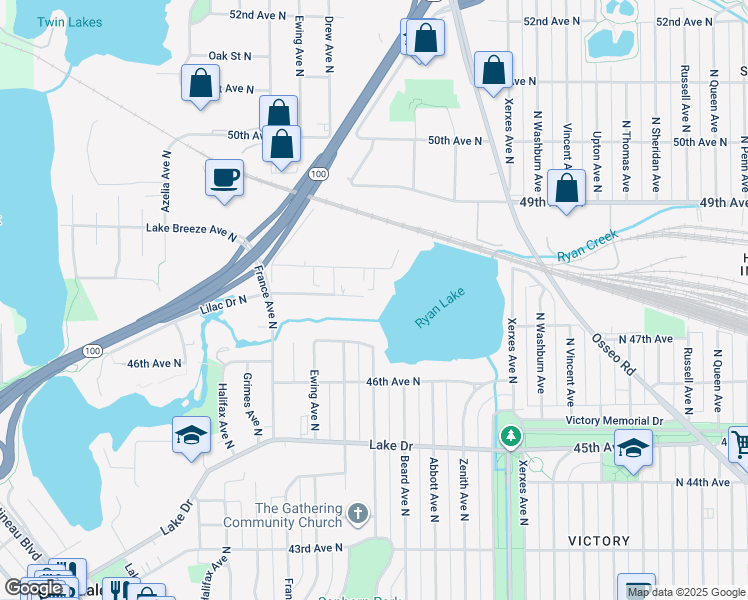 map of restaurants, bars, coffee shops, grocery stores, and more near 3413 47th Avenue North in Minneapolis