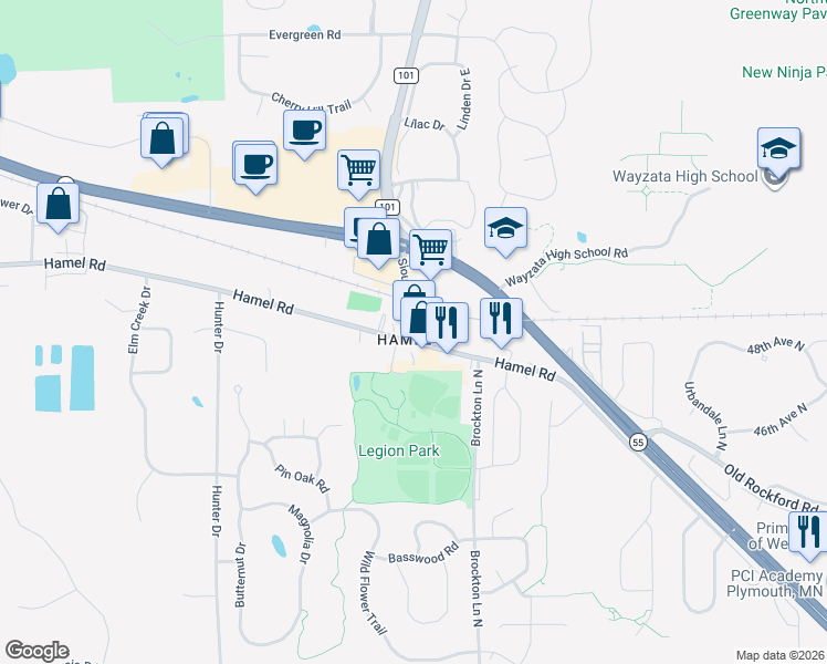 map of restaurants, bars, coffee shops, grocery stores, and more near in Medina