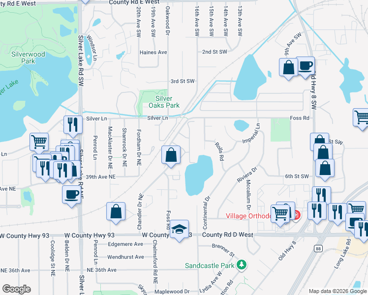 map of restaurants, bars, coffee shops, grocery stores, and more near 3914 Foss Road in Saint Anthony