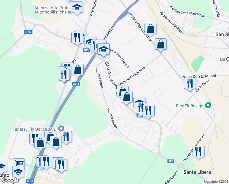 map of restaurants, bars, coffee shops, grocery stores, and more near 54 Via G. Savonarola in Rovigo