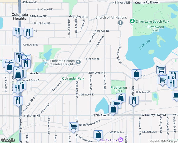 map of restaurants, bars, coffee shops, grocery stores, and more near 3979 Johnson Street Northeast in Minneapolis