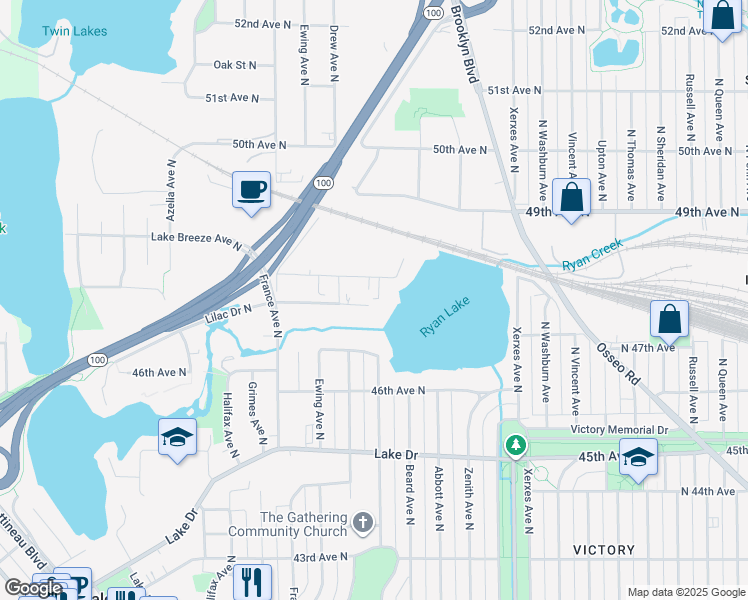 map of restaurants, bars, coffee shops, grocery stores, and more near 3420 48th Avenue North in Minneapolis