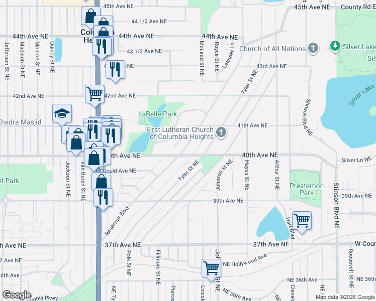 map of restaurants, bars, coffee shops, grocery stores, and more near 4036 Reservoir Boulevard in Minneapolis