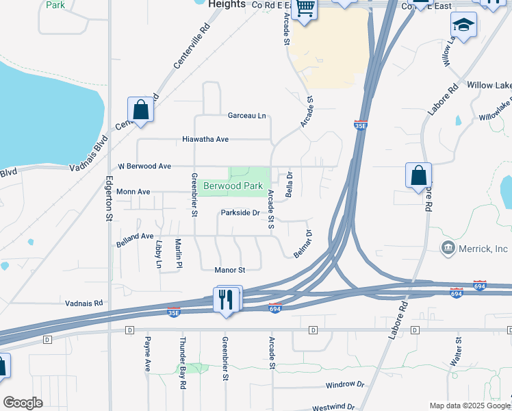 map of restaurants, bars, coffee shops, grocery stores, and more near 3317 Arcade Street South in Saint Paul