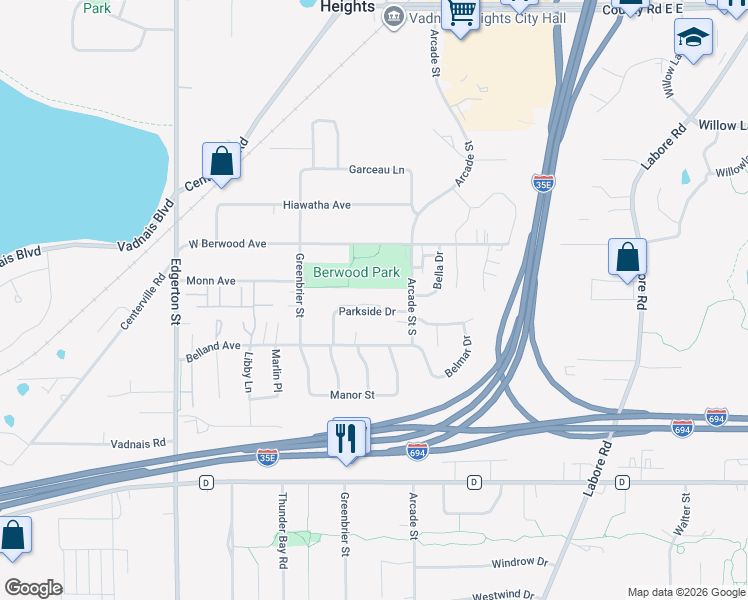 map of restaurants, bars, coffee shops, grocery stores, and more near 3317 Arcade Street South in Saint Paul