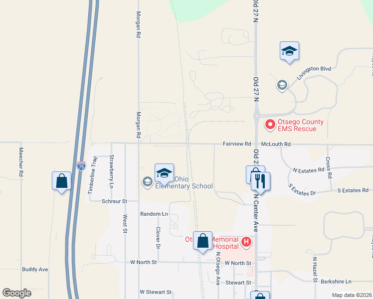 map of restaurants, bars, coffee shops, grocery stores, and more near North Central State Trail in Gaylord