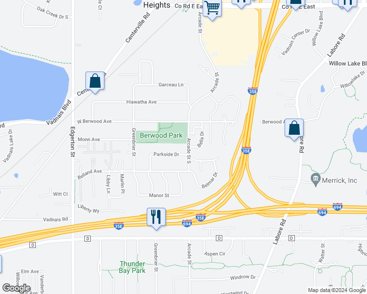 map of restaurants, bars, coffee shops, grocery stores, and more near 3317 Arcade Street South in Saint Paul
