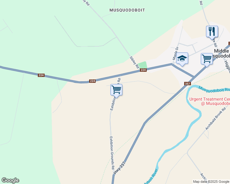 map of restaurants, bars, coffee shops, grocery stores, and more near 171 Exhibition Grounds Road in Middle Musquodoboit