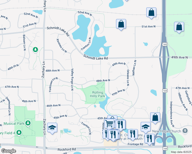 map of restaurants, bars, coffee shops, grocery stores, and more near 4870 Trenton Lane North in Plymouth