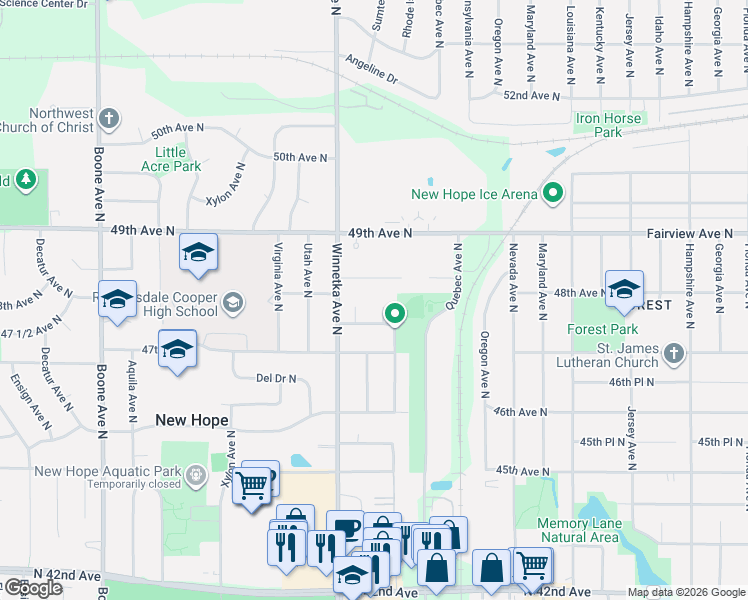 map of restaurants, bars, coffee shops, grocery stores, and more near 7819 48th Avenue North in Minneapolis