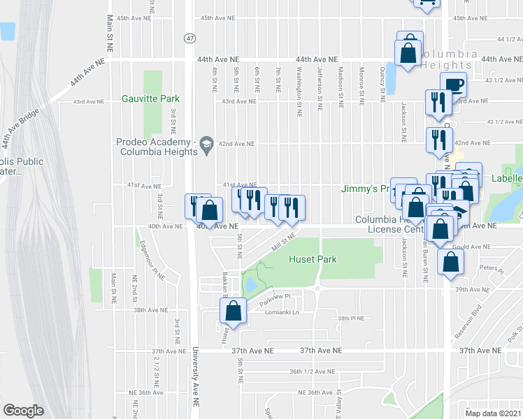 map of restaurants, bars, coffee shops, grocery stores, and more near 4034 7th Street Northeast in Columbia Heights