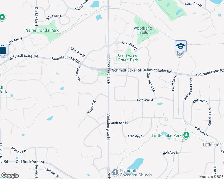 map of restaurants, bars, coffee shops, grocery stores, and more near 4765 Upland Lane North in Plymouth