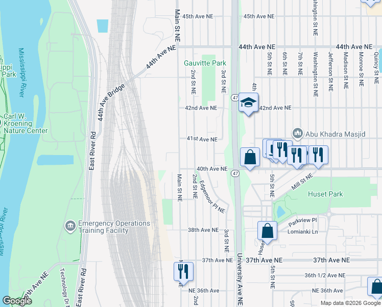 map of restaurants, bars, coffee shops, grocery stores, and more near 4030 2nd Street Northeast in Minneapolis