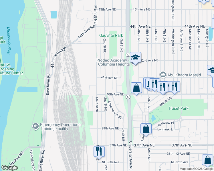 map of restaurants, bars, coffee shops, grocery stores, and more near 4030 2nd Street Northeast in Minneapolis