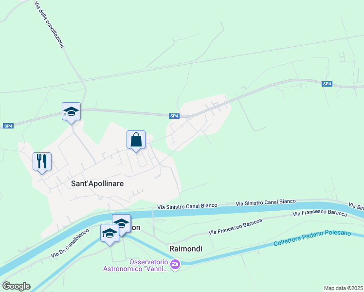 map of restaurants, bars, coffee shops, grocery stores, and more near 58 Via Mario Malfatto in Sant'Apollinare