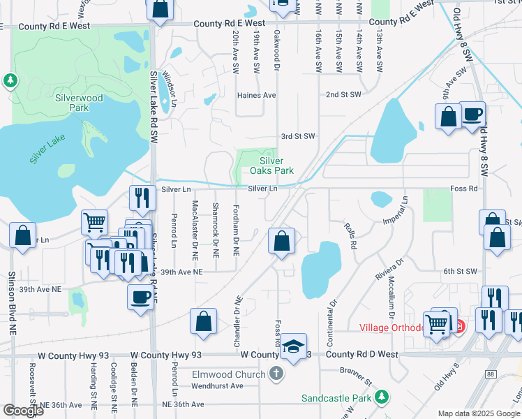 map of restaurants, bars, coffee shops, grocery stores, and more near 3428 Silver Ln in Minneapolis