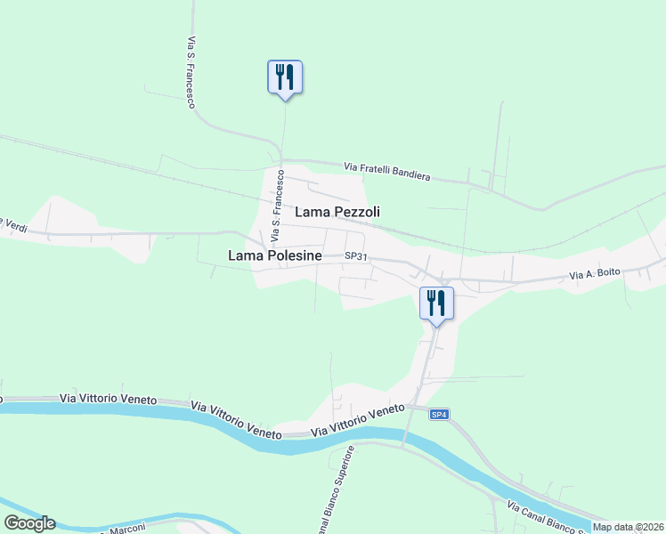map of restaurants, bars, coffee shops, grocery stores, and more near 624 Via P. Mascagni in Lama Pezzoli