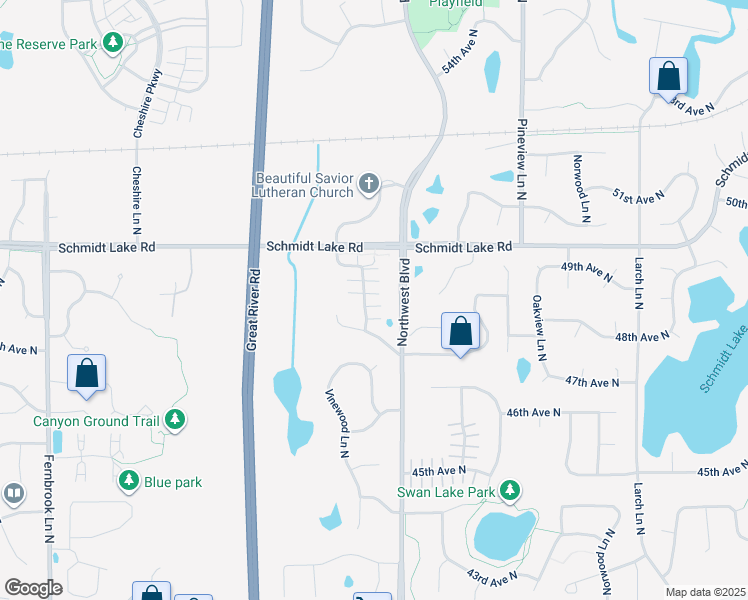 map of restaurants, bars, coffee shops, grocery stores, and more near 4800 Underwood Lane North in Plymouth