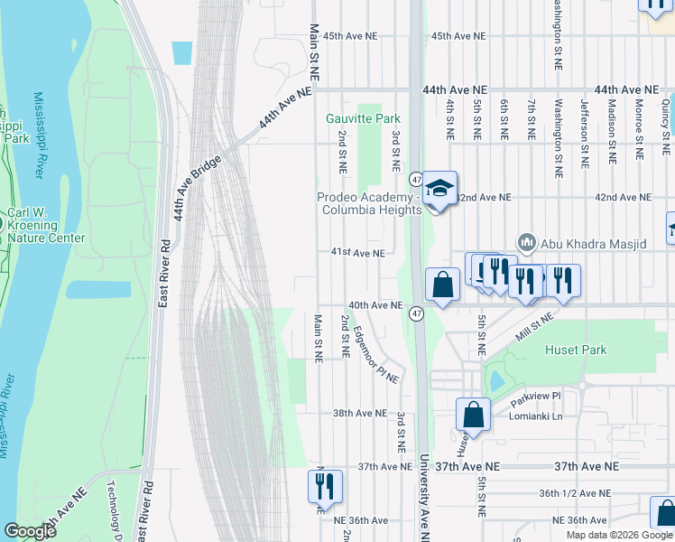 map of restaurants, bars, coffee shops, grocery stores, and more near 4030 2nd Street Northeast in Minneapolis