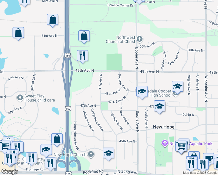map of restaurants, bars, coffee shops, grocery stores, and more near 4817 Ensign Avenue North in Minneapolis
