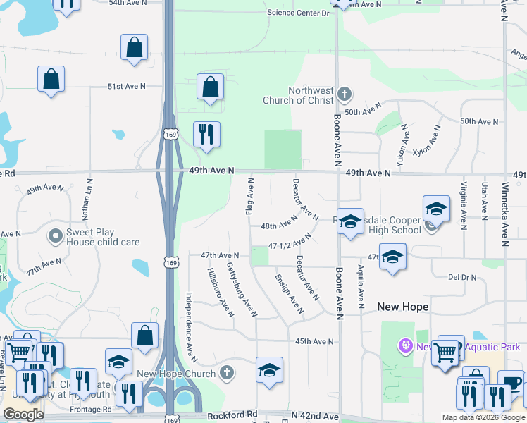 map of restaurants, bars, coffee shops, grocery stores, and more near 4817 Ensign Avenue North in Minneapolis