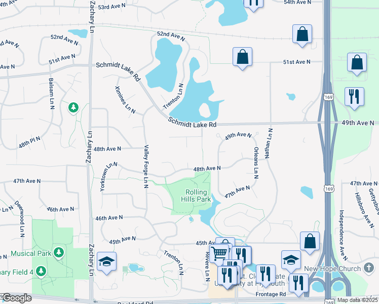map of restaurants, bars, coffee shops, grocery stores, and more near 4870 Trenton Lane North in Plymouth