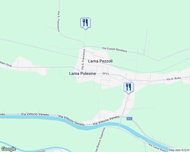 map of restaurants, bars, coffee shops, grocery stores, and more near 624 Via P. Mascagni in Lama Pezzoli