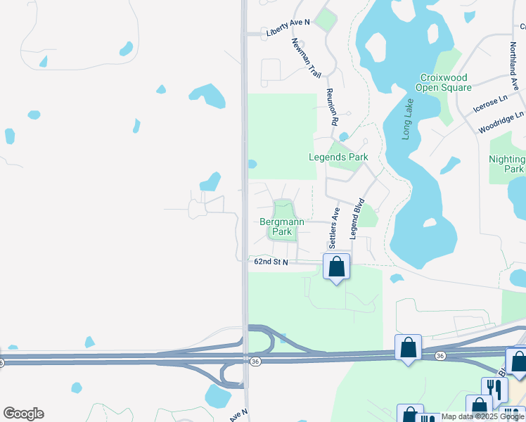 map of restaurants, bars, coffee shops, grocery stores, and more near 1131 Bergmann Drive in Stillwater