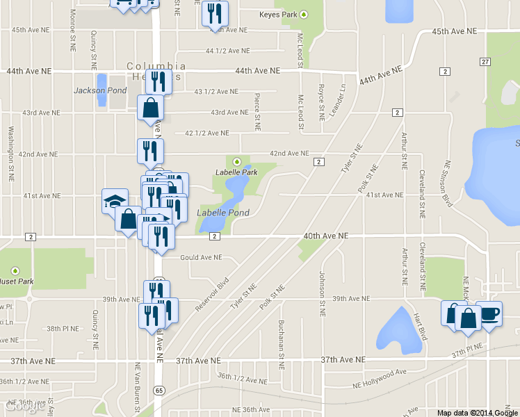 map of restaurants, bars, coffee shops, grocery stores, and more near 1324 Circle Terrace Boulevard Northeast in Columbia Heights