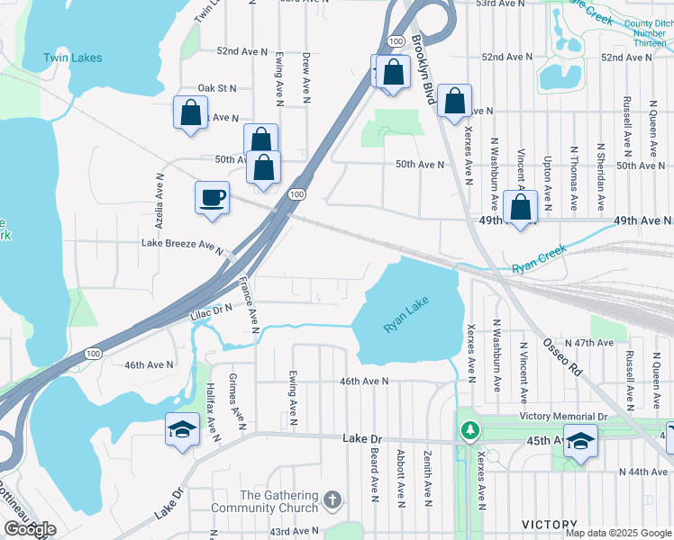 map of restaurants, bars, coffee shops, grocery stores, and more near 3420 48th Avenue North in Minneapolis